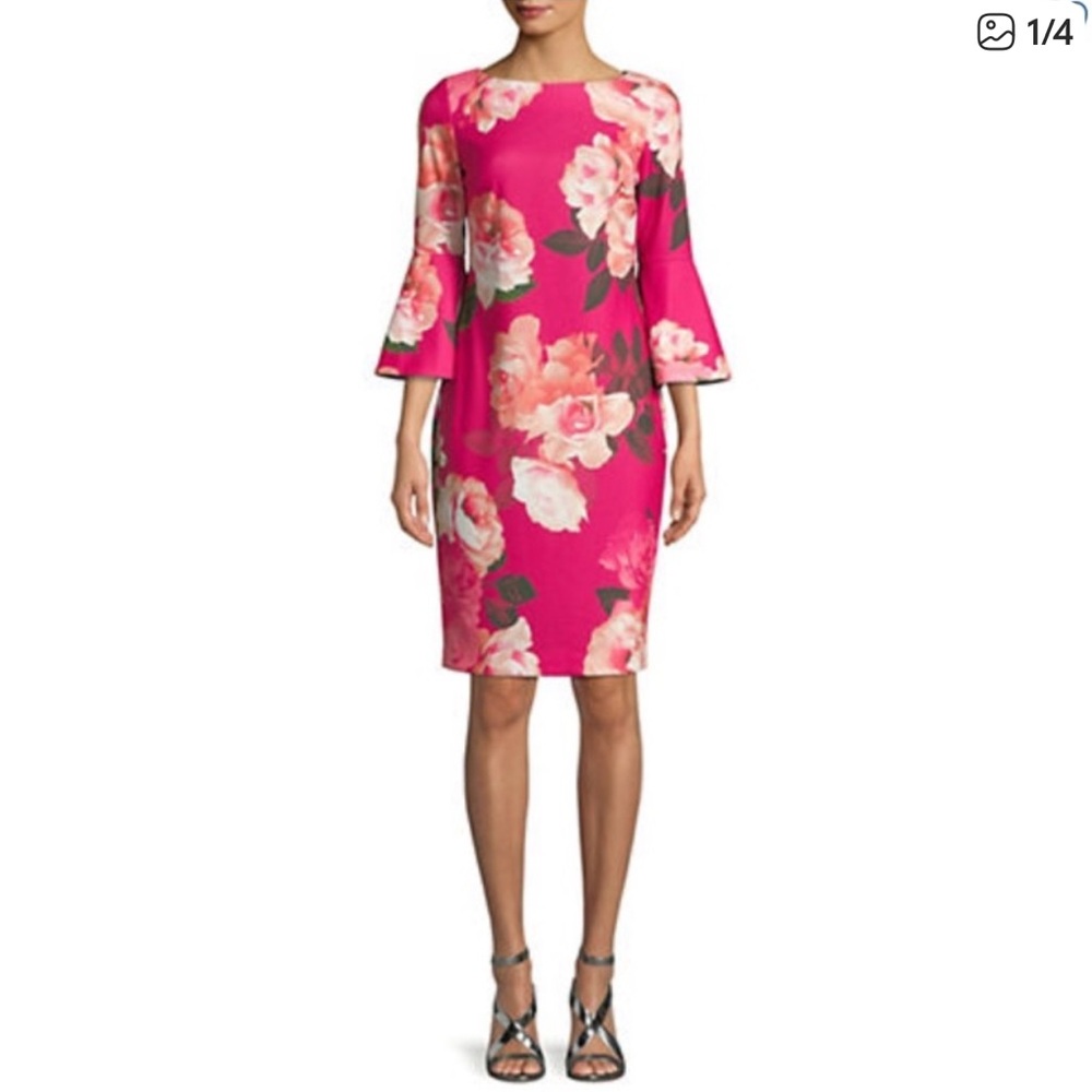 Calvin Klein Fuchsia Floral Midi Dress - Picture 2 of 12